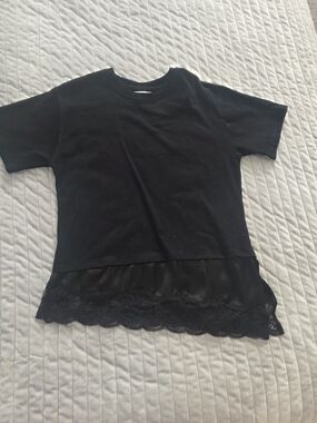 Zara Black Short Sleeve Top with Lace Hem Detail